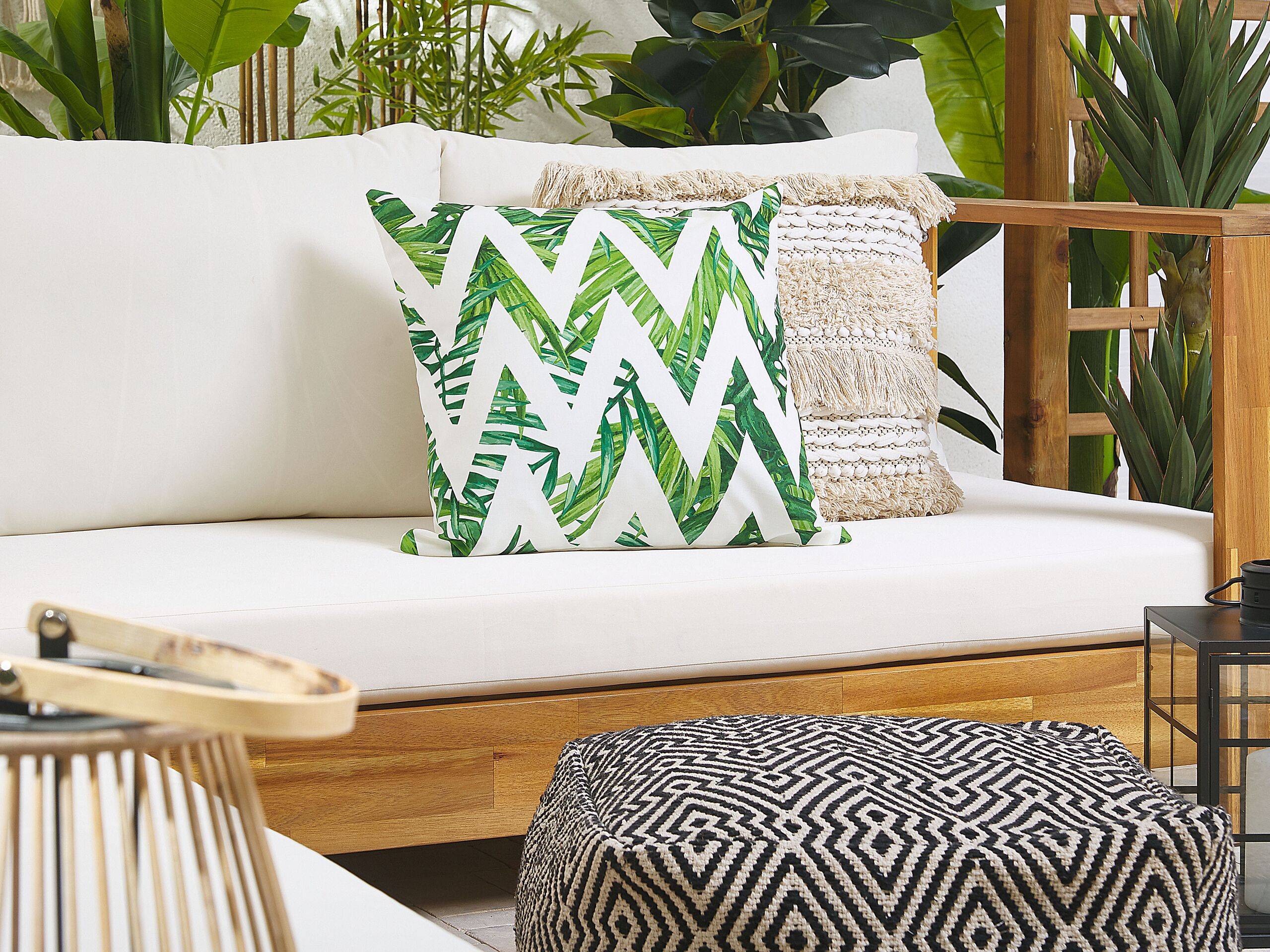 Beliani - Lot de 2 Coussins Décoratifs pour Jardin 45 x 45 cm avec Housses Amovibles en Tissu Blanc et Vert à Motif Zigzag Beliani - Imagen 2