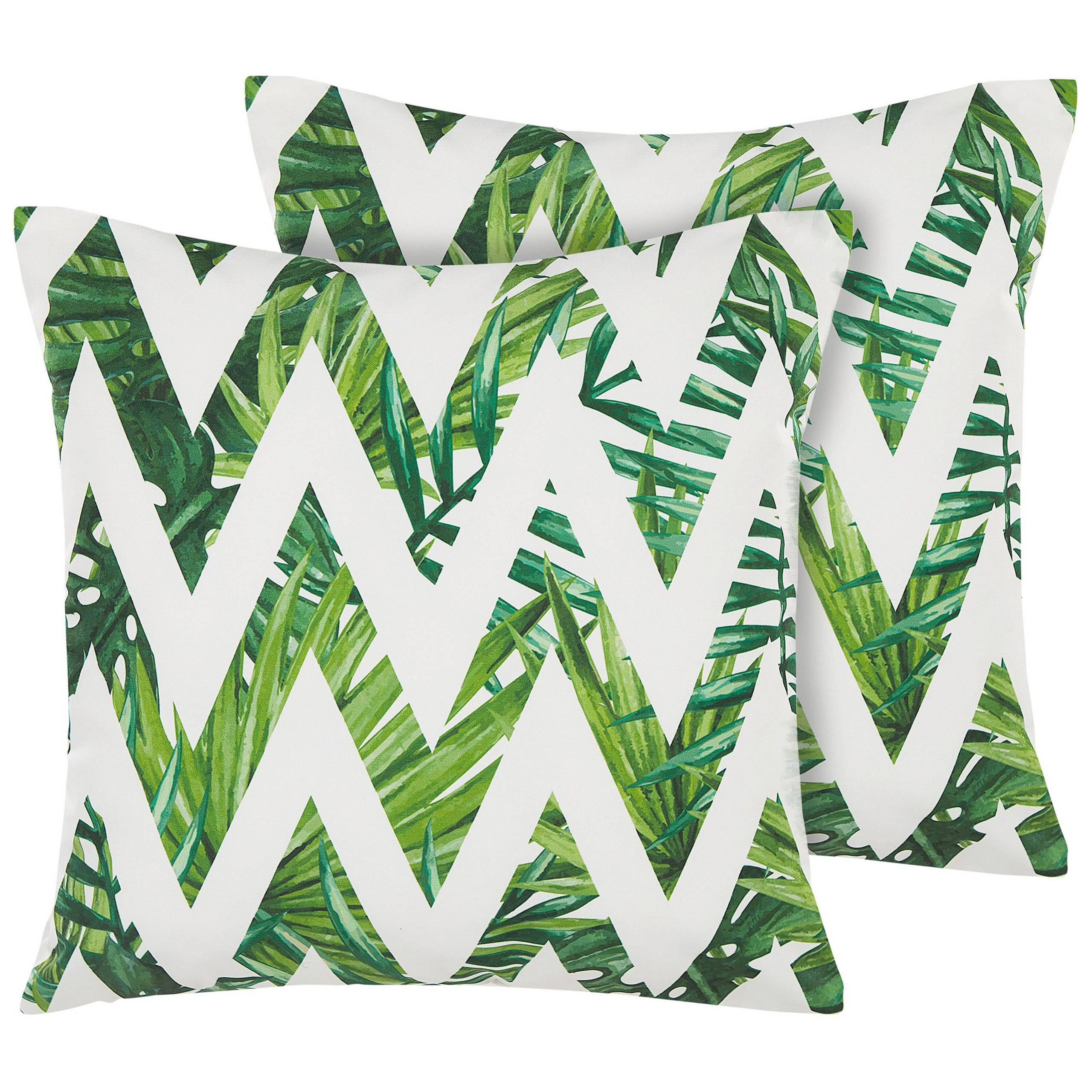 Beliani - Lot de 2 Coussins Décoratifs pour Jardin 45 x 45 cm avec Housses Amovibles en Tissu Blanc et Vert à Motif Zigzag Beliani - Imagen 1