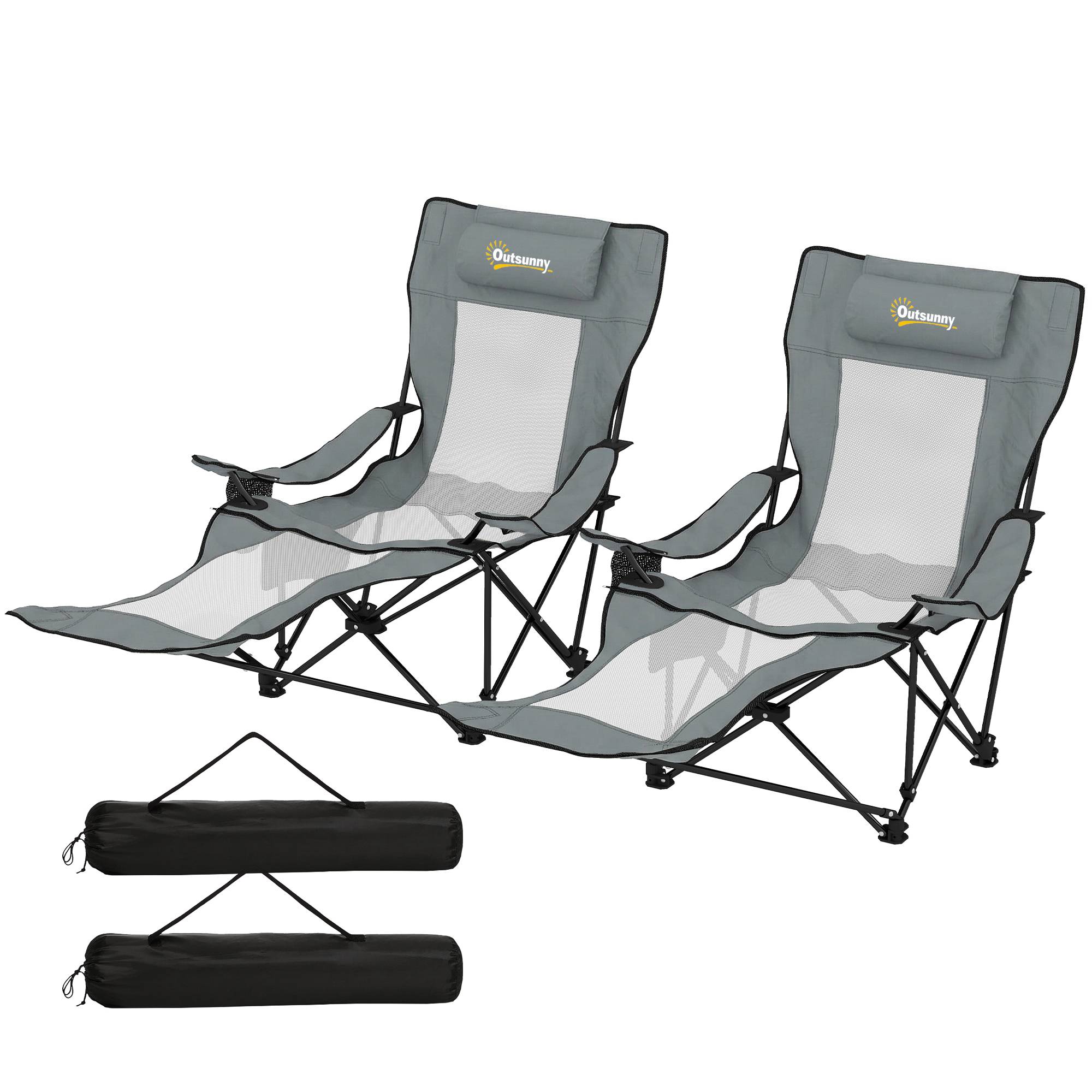 Lot de 2 chaises de camping tissu oxford gris 125 x 80 x 90 cm - PANGIVO - Image 2