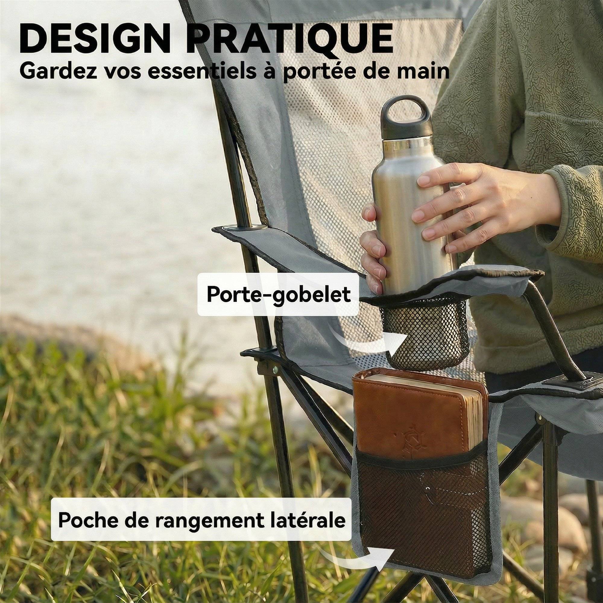 Lot de 2 chaises de camping tissu oxford gris 125 x 80 x 90 cm - PANGIVO - Image 10
