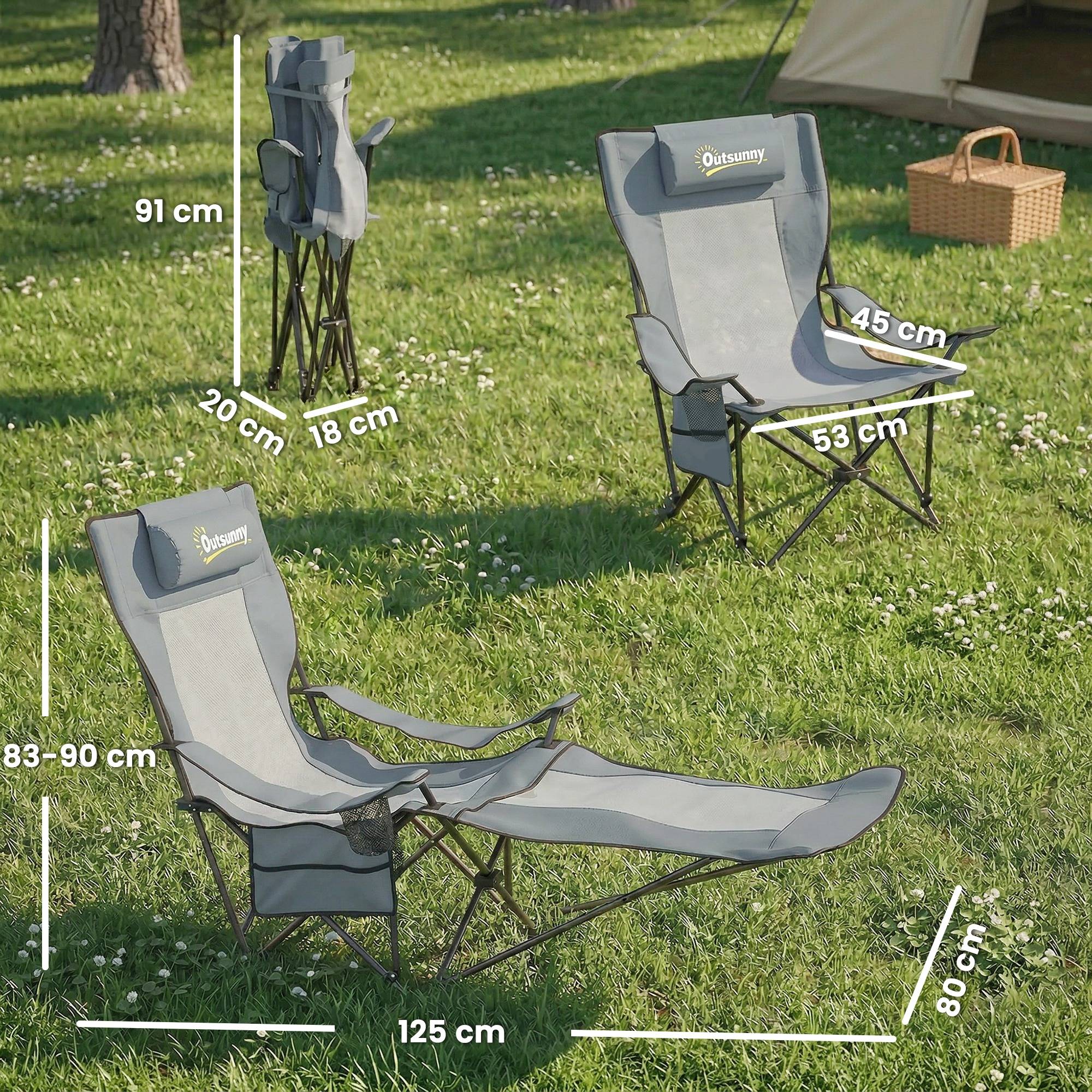 Lot de 2 chaises de camping tissu oxford gris 125 x 80 x 90 cm - PANGIVO - Image 5