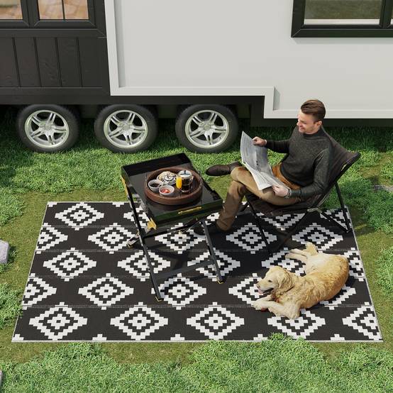 Tapis extérieur réversible Polypropylène Balcon terrasse Motif géométrique 182x274cm Noir - ComfortXL Outdoor Living - Image 4