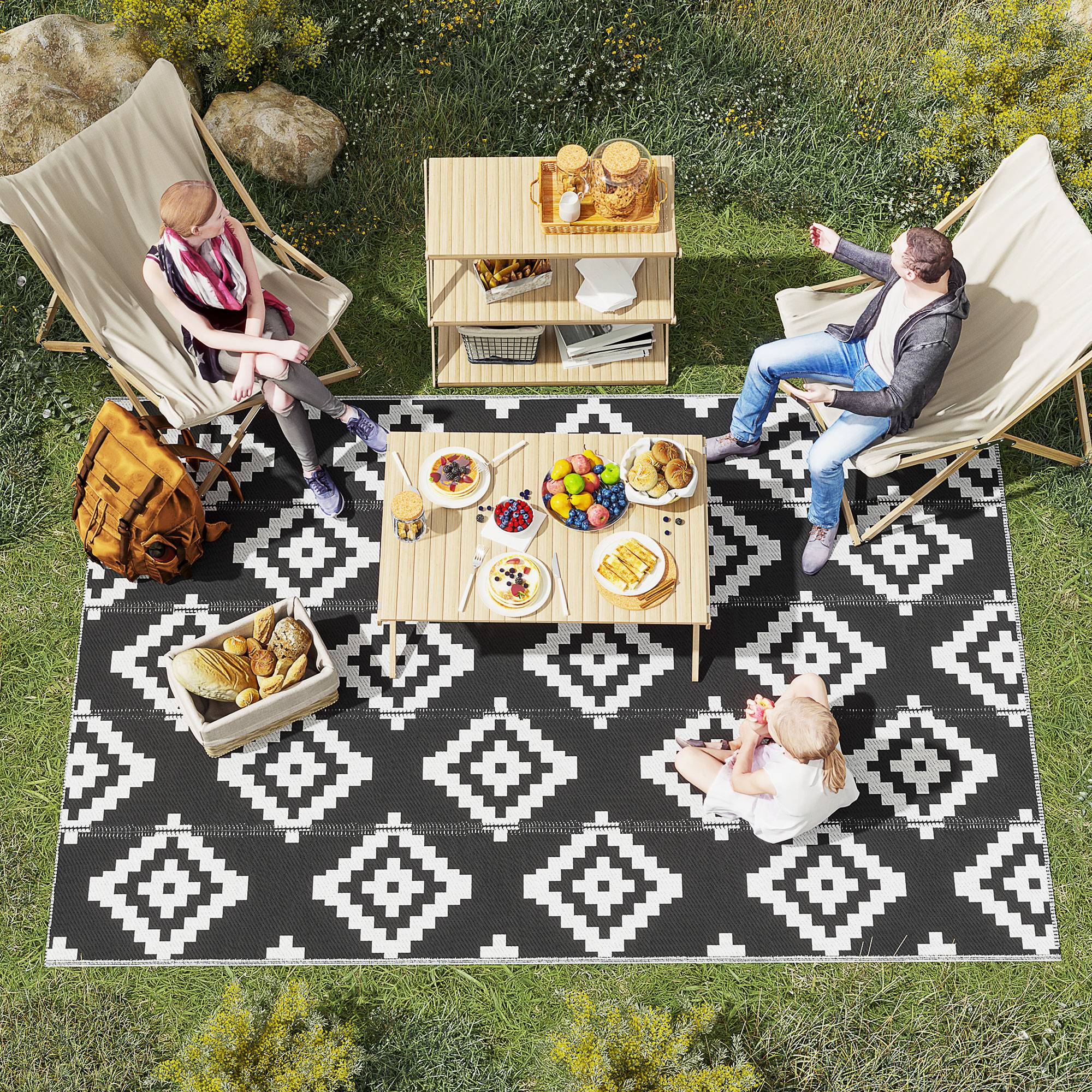 Tapis extérieur réversible Polypropylène Balcon terrasse Motif géométrique 182x274cm Noir - ComfortXL Outdoor Living - Image 3