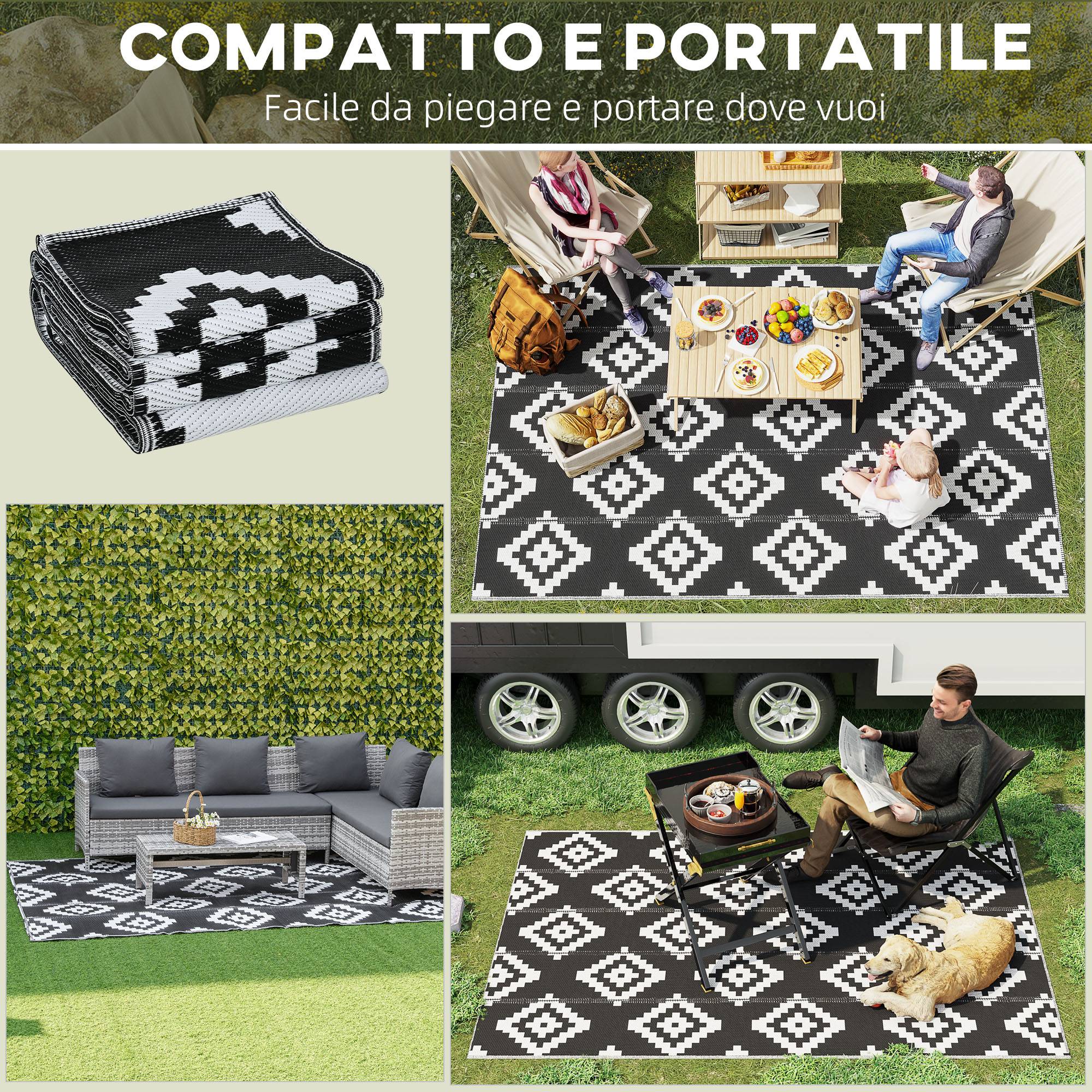 Tapis extérieur réversible Polypropylène Balcon terrasse Motif géométrique 182x274cm Noir - ComfortXL Outdoor Living - Image 6