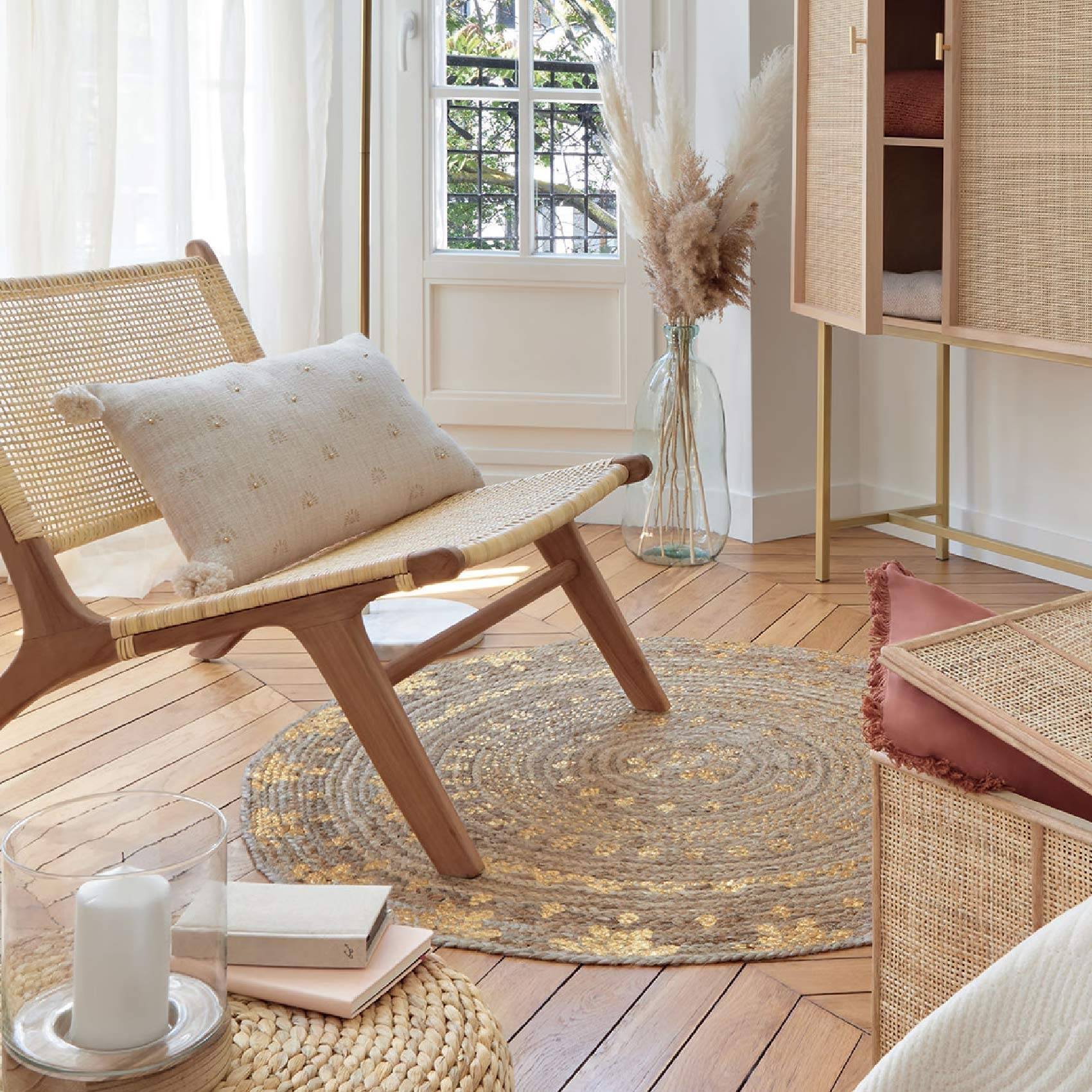 Atmosphera - Tapis "Shine" jute doré D115cm - Atmosphera Créateur d'intérieur - Imagen 6