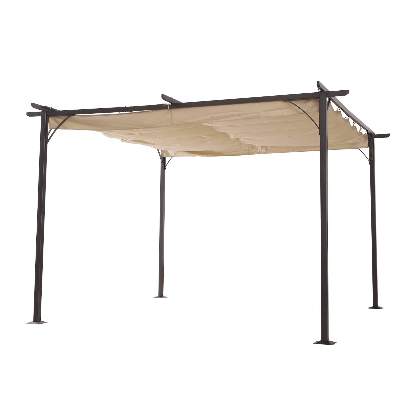 Outsunny - Pergola rétractable 4x4m structure métal époxy anticorrosion + toile polyester 180g/m² noire et beige - Outsunny - Image 4