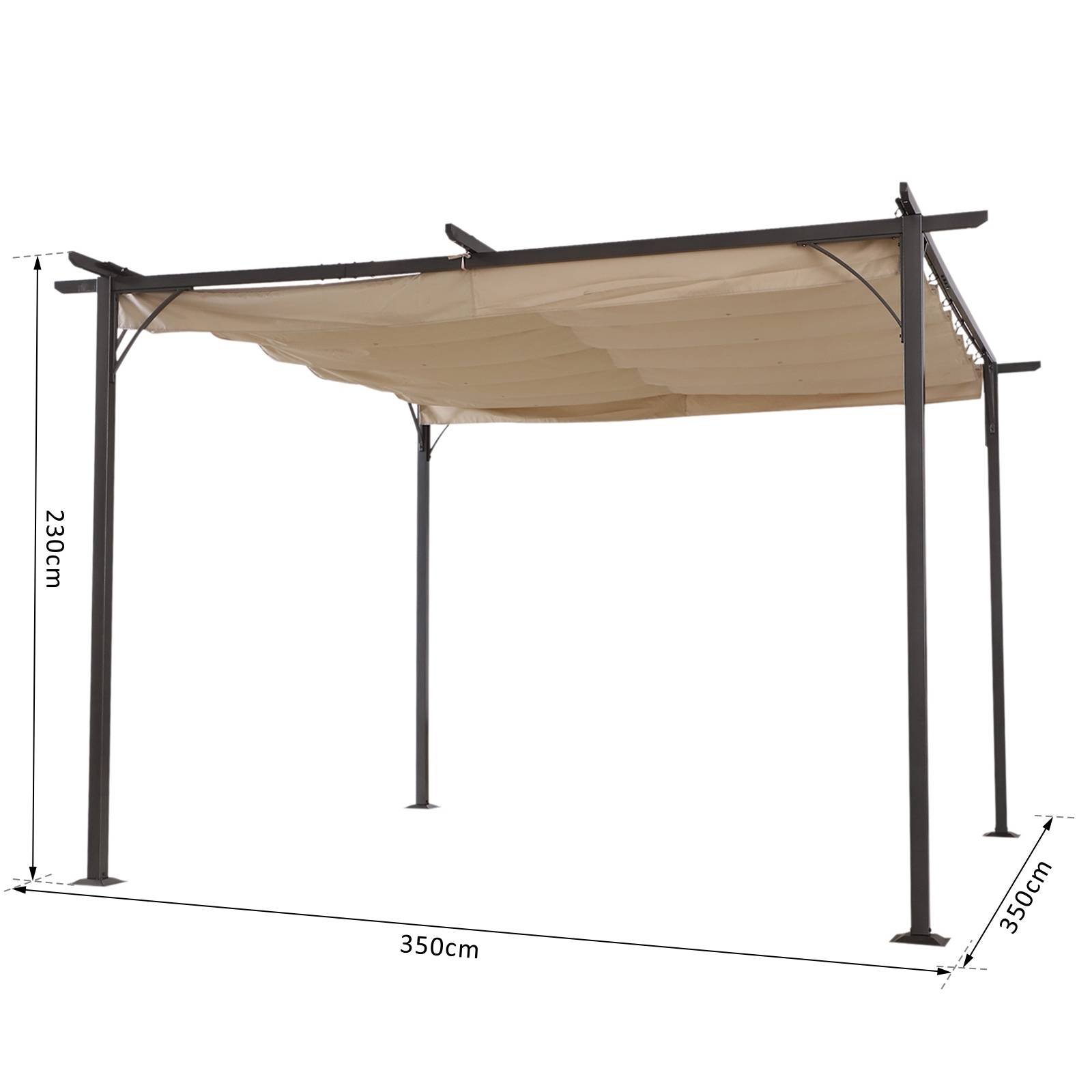 Outsunny - Pergola rétractable 4x4m structure métal époxy anticorrosion + toile polyester 180g/m² noire et beige - Outsunny - Image 3