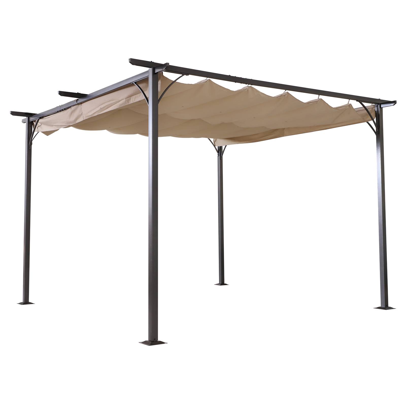 Outsunny - Pergola rétractable 4x4m structure métal époxy anticorrosion + toile polyester 180g/m² noire et beige - Outsunny - Image 1