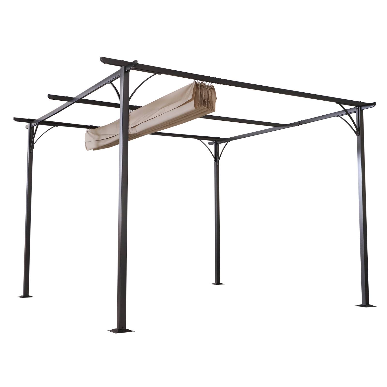 Outsunny - Pergola rétractable 4x4m structure métal époxy anticorrosion + toile polyester 180g/m² noire et beige - Outsunny - Image 5
