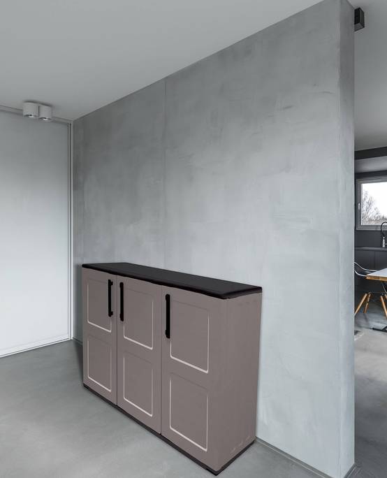 Dmora - Armoire d'extérieur Gesves, Armoire de balcon polyvalente, Armoire d'extérieur 3 portes, 102x37h84 cm, Gris et Noir, Finition à carreaux - Dmora - Image 2