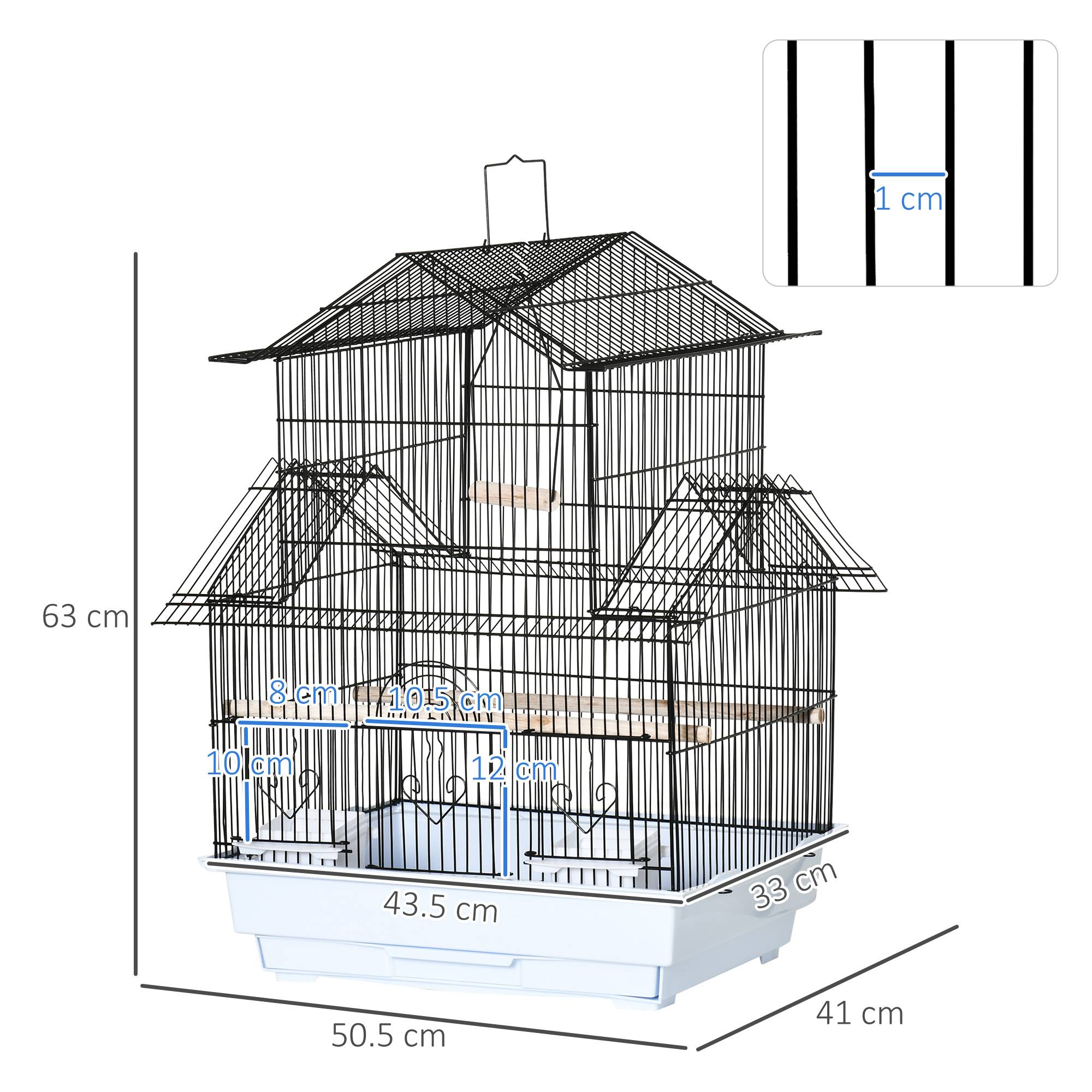Cage pour oiseaux en métal et plastique avec poignée de transport et bac amovible, 50,5x41x63 cm, blanc - Image 5