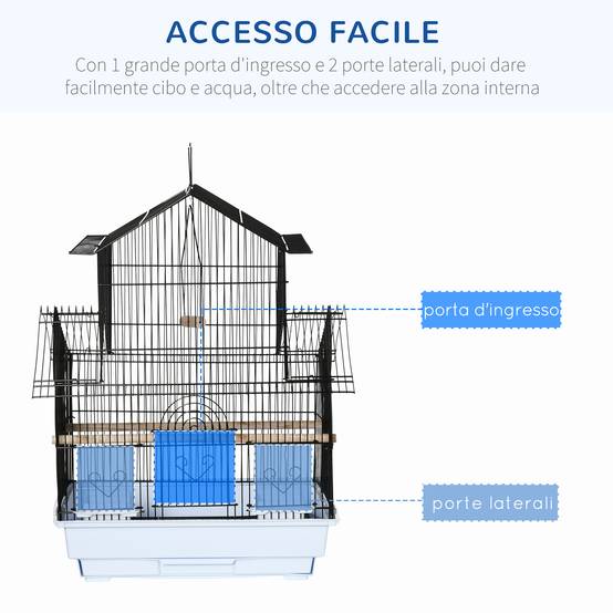 Cage pour oiseaux en métal et plastique avec poignée de transport et bac amovible, 50,5x41x63 cm, blanc - Image 8