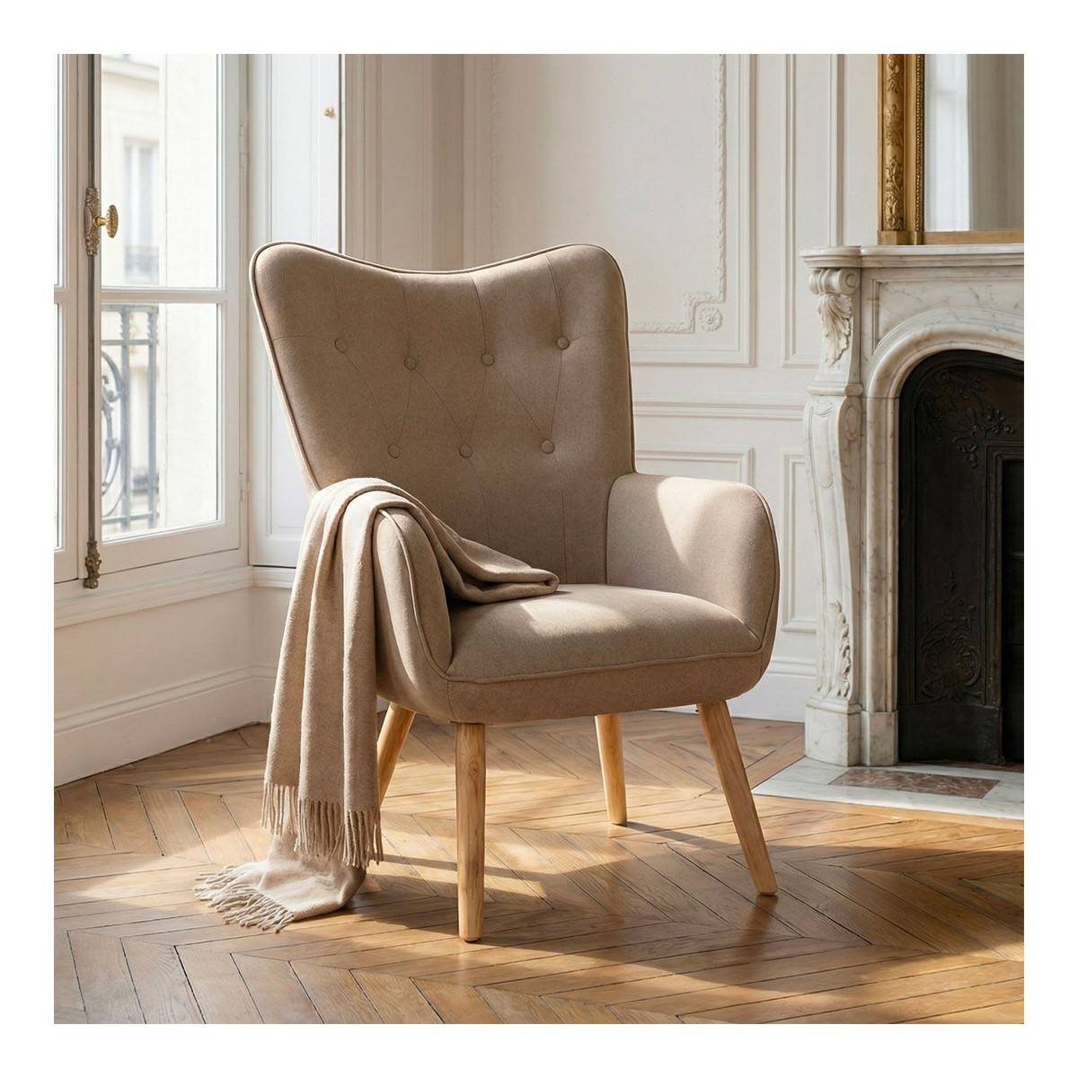 Paris Prix - Fauteuil Scandinave "Aimee" 67cm Beige - Image 5
