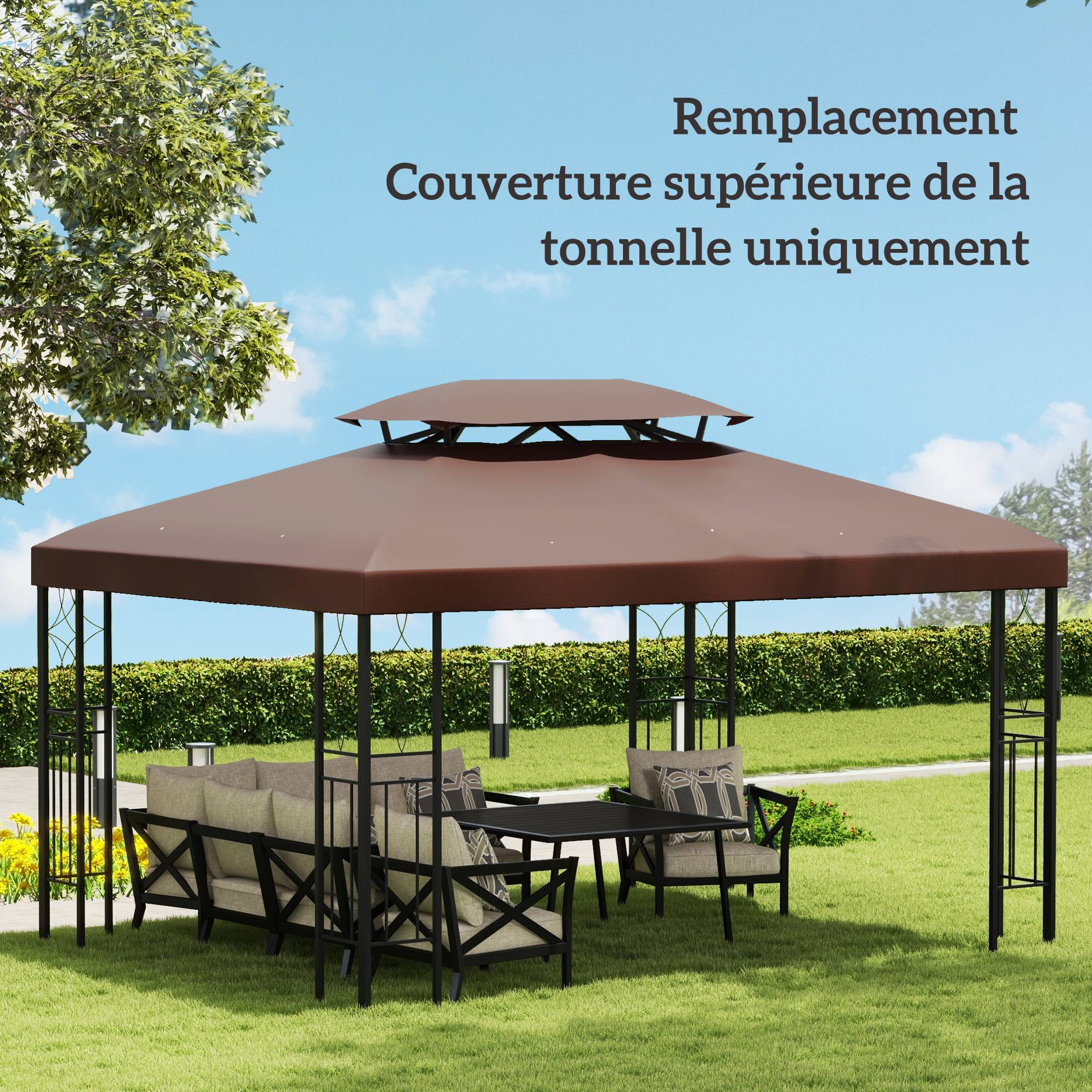 Toit de rechange pour tonnelle polyester beige 400 x 300 cm - PANGIVO - Image 9