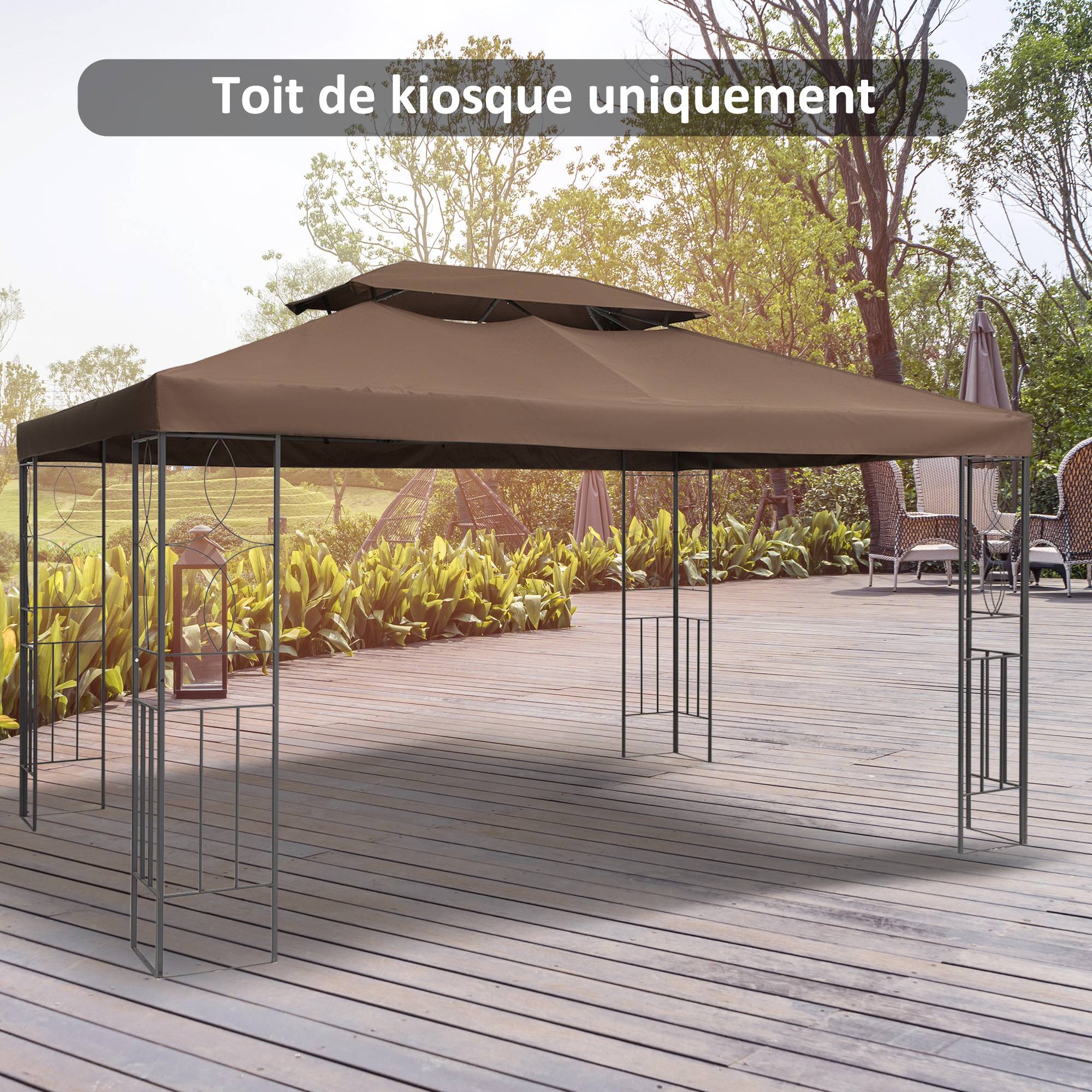 Toit de rechange pour tonnelle polyester beige 400 x 300 cm - PANGIVO - Image 4