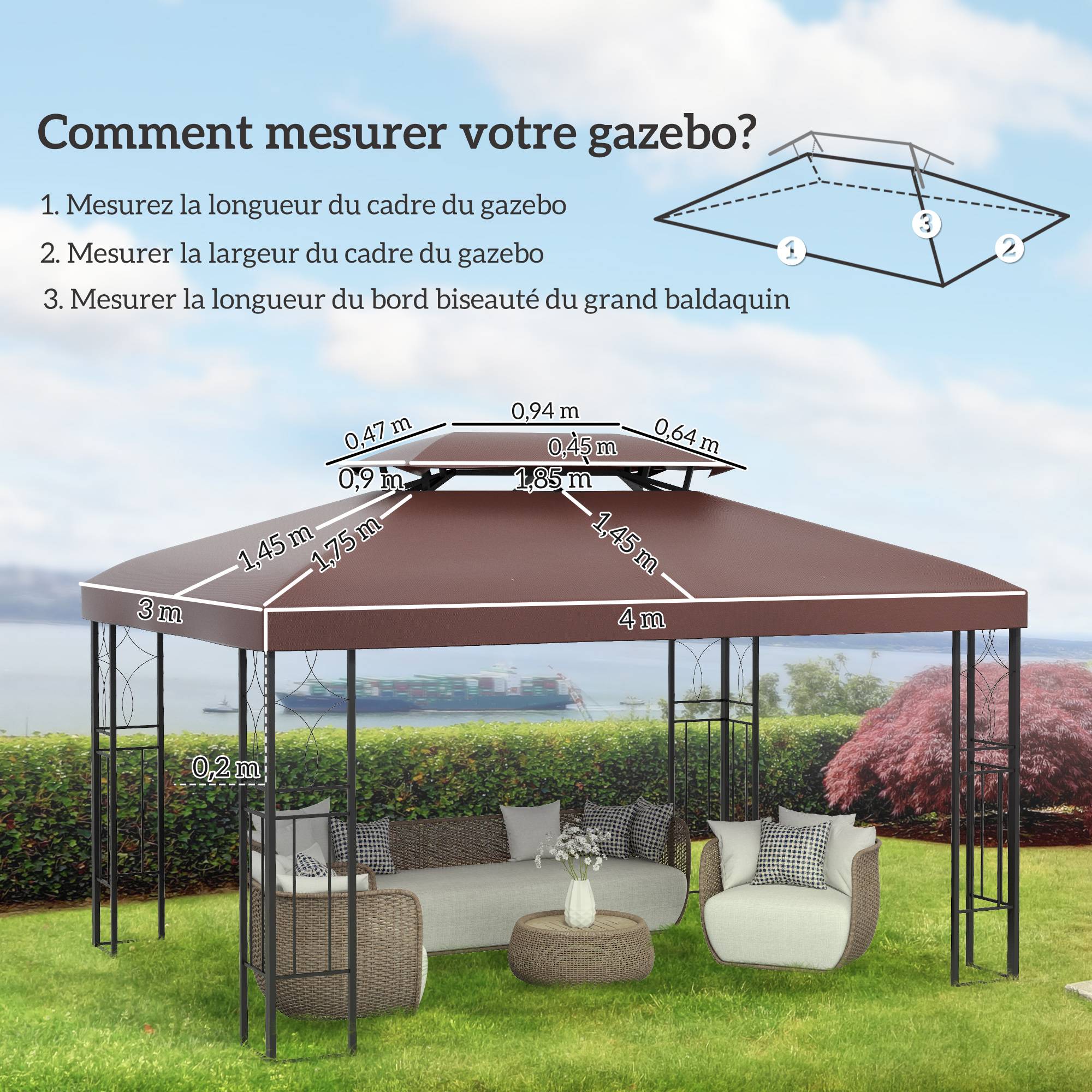 Toit de rechange pour tonnelle polyester beige 400 x 300 cm - PANGIVO - Image 5