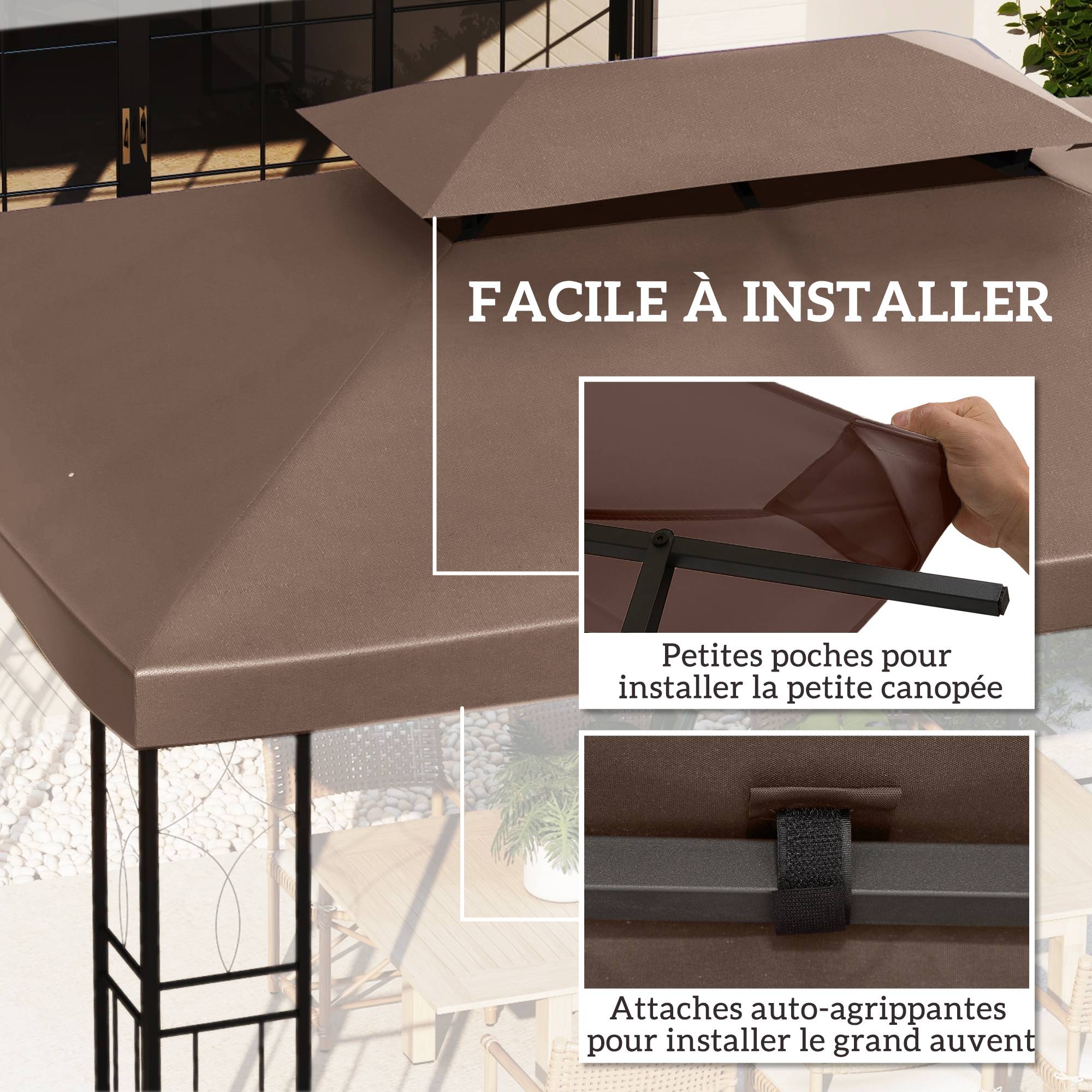 Toit de rechange pour tonnelle polyester beige 400 x 300 cm - PANGIVO - Image 7