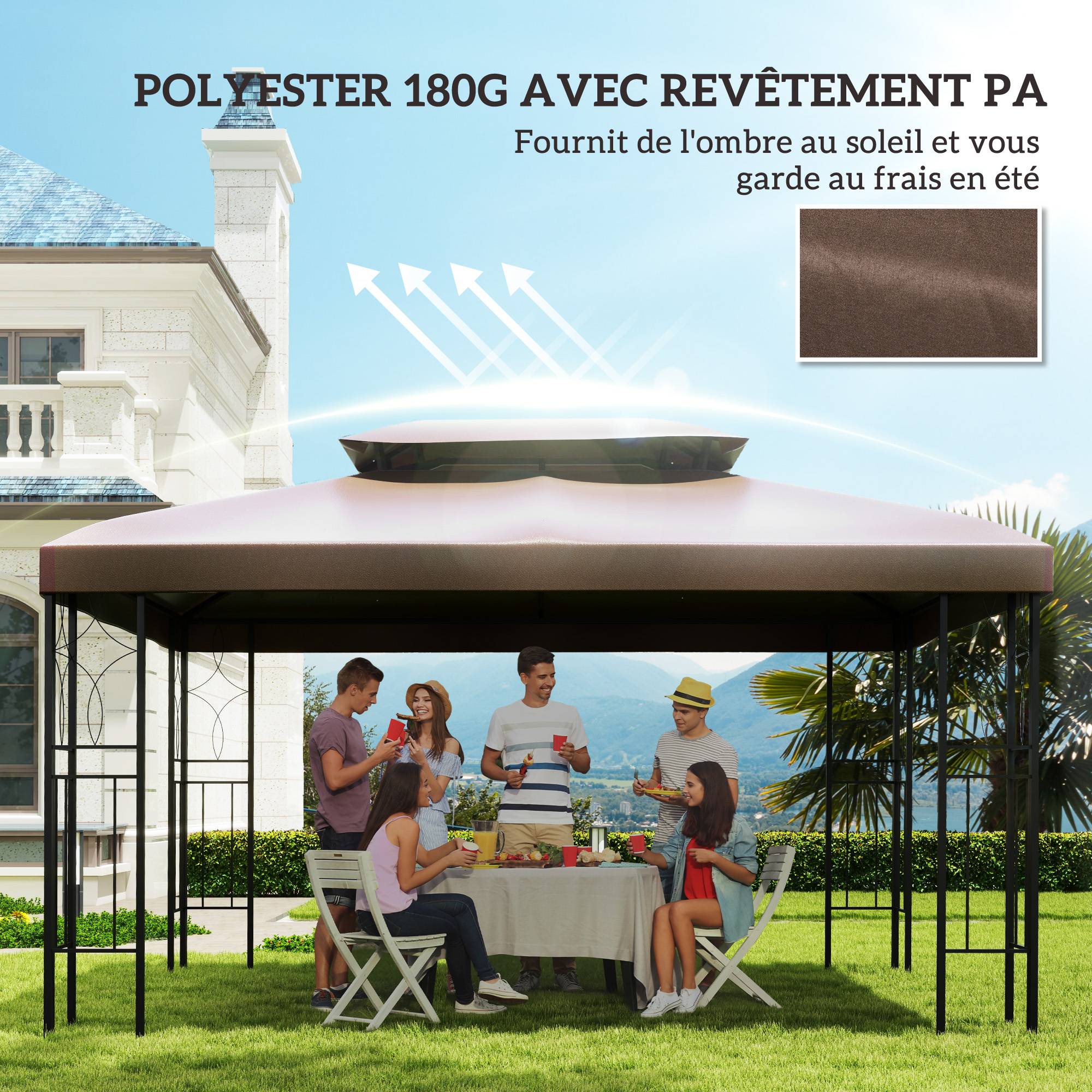 Toit de rechange pour tonnelle polyester beige 400 x 300 cm - PANGIVO - Image 8