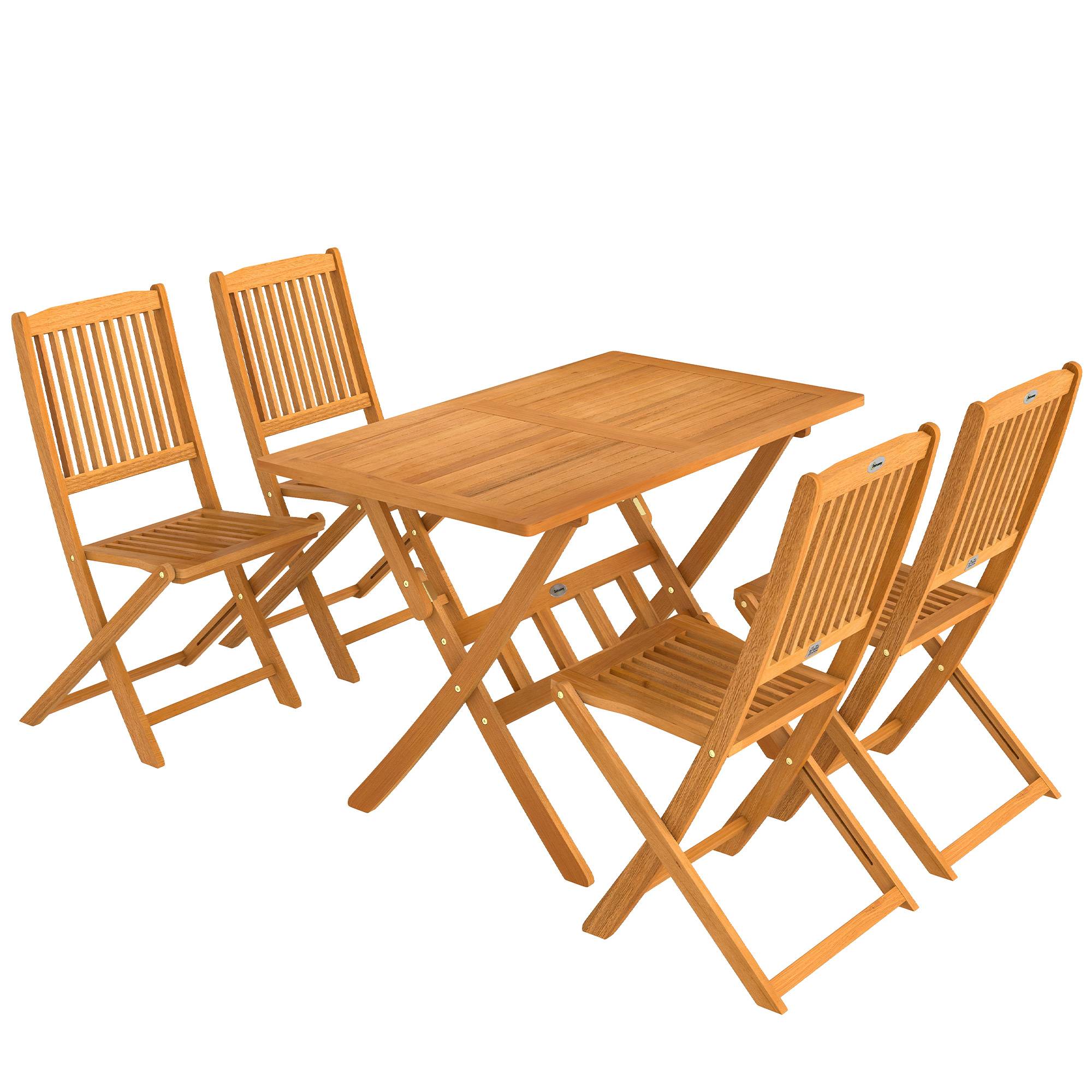 Ensemble de jardin 5 pièces en bois d’acacia, table pliante et 4 chaises pliables avec structure à lattes - Image 1