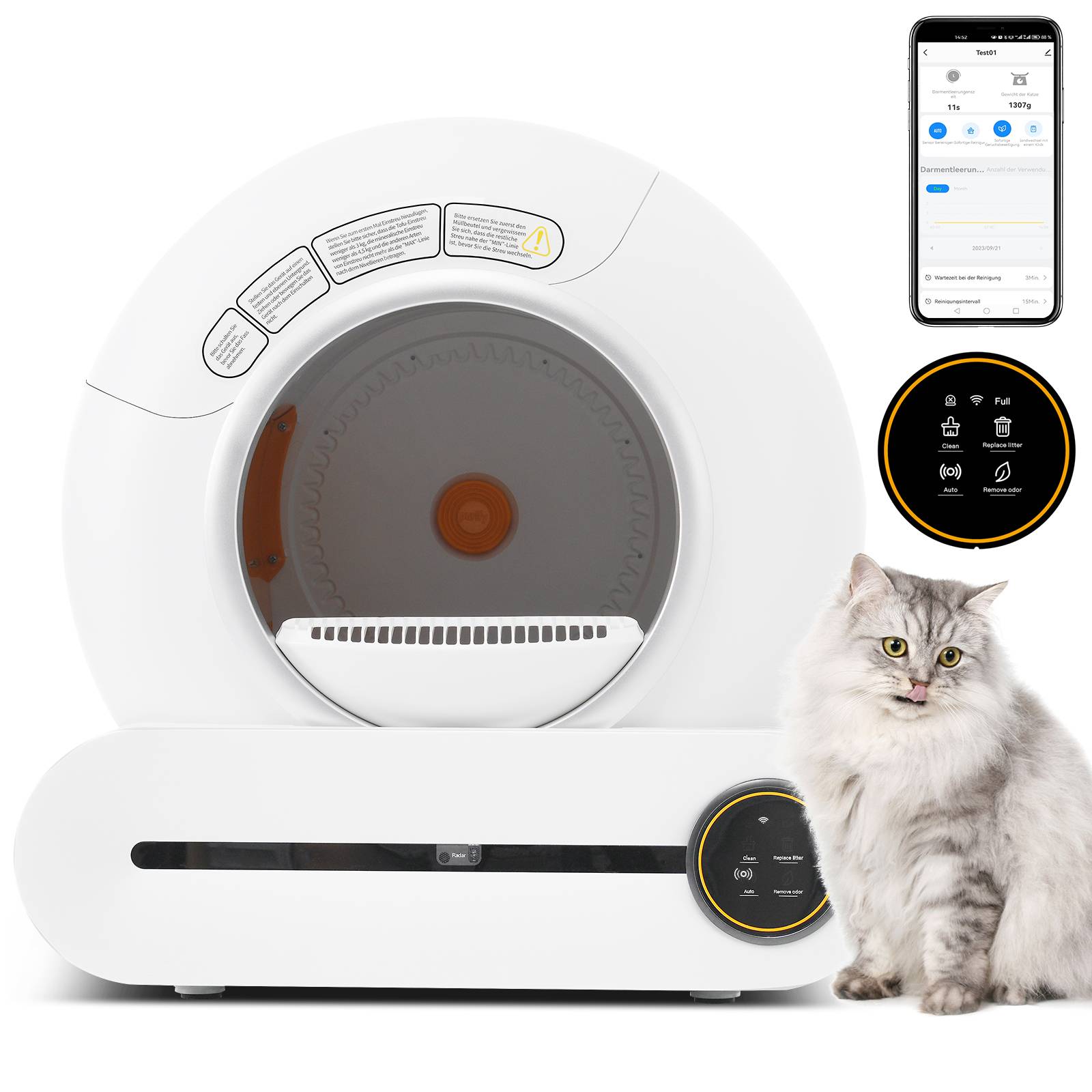 Maison Toilette Chat ABS Connectée Auto-nettoyante Capteurs Sécurité 65L Blanc - ComfortXL Pet Living