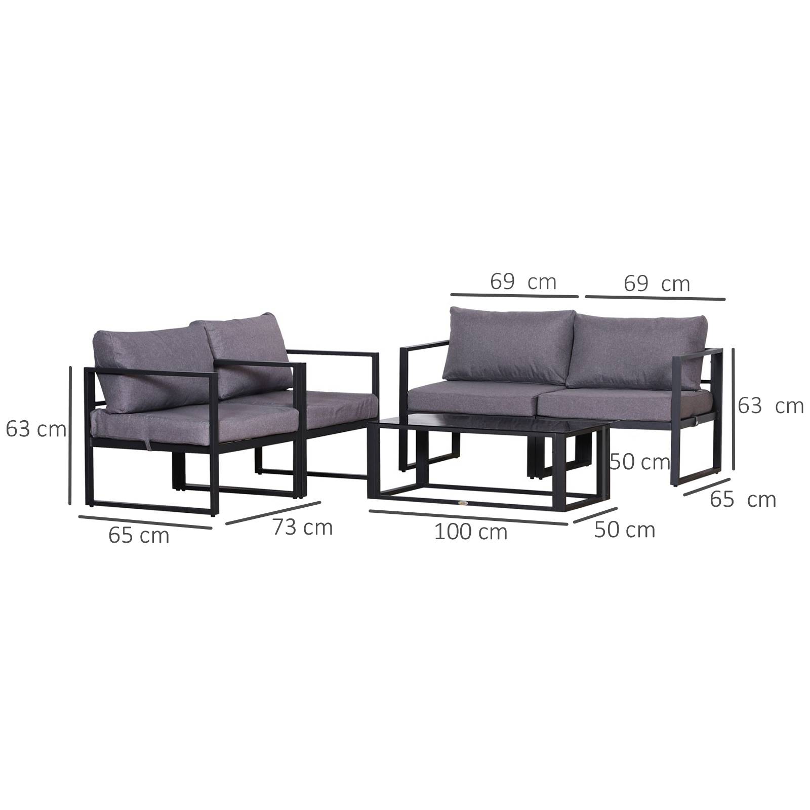 Ensemble de mobilier de jardin 4 pièces, canapé avec coussins et table avec rangement, polyester Gris, 138 x 69 x 63 cm - Image 3