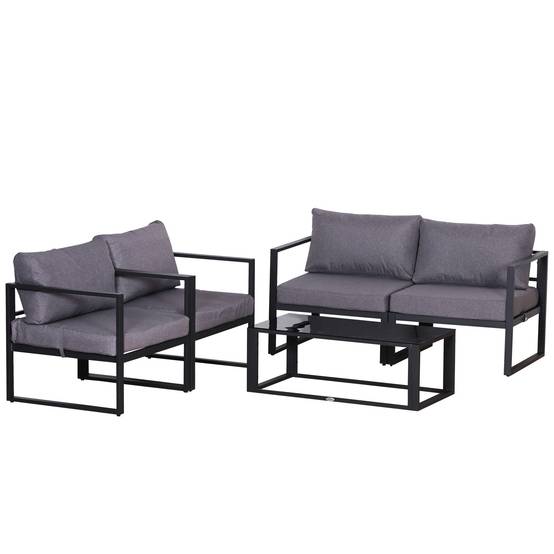 Ensemble de mobilier de jardin 4 pièces, canapé avec coussins et table avec rangement, polyester Gris, 138 x 69 x 63 cm - Image 1