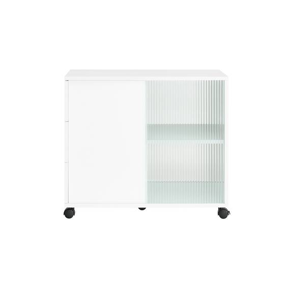 SoBuy Table Basse Roulante avec 3 Tiroirs en Bois et Verre Blanc 70x35x61 cm FBT141-W pour Salon, Bureau et Chambre - Image 1