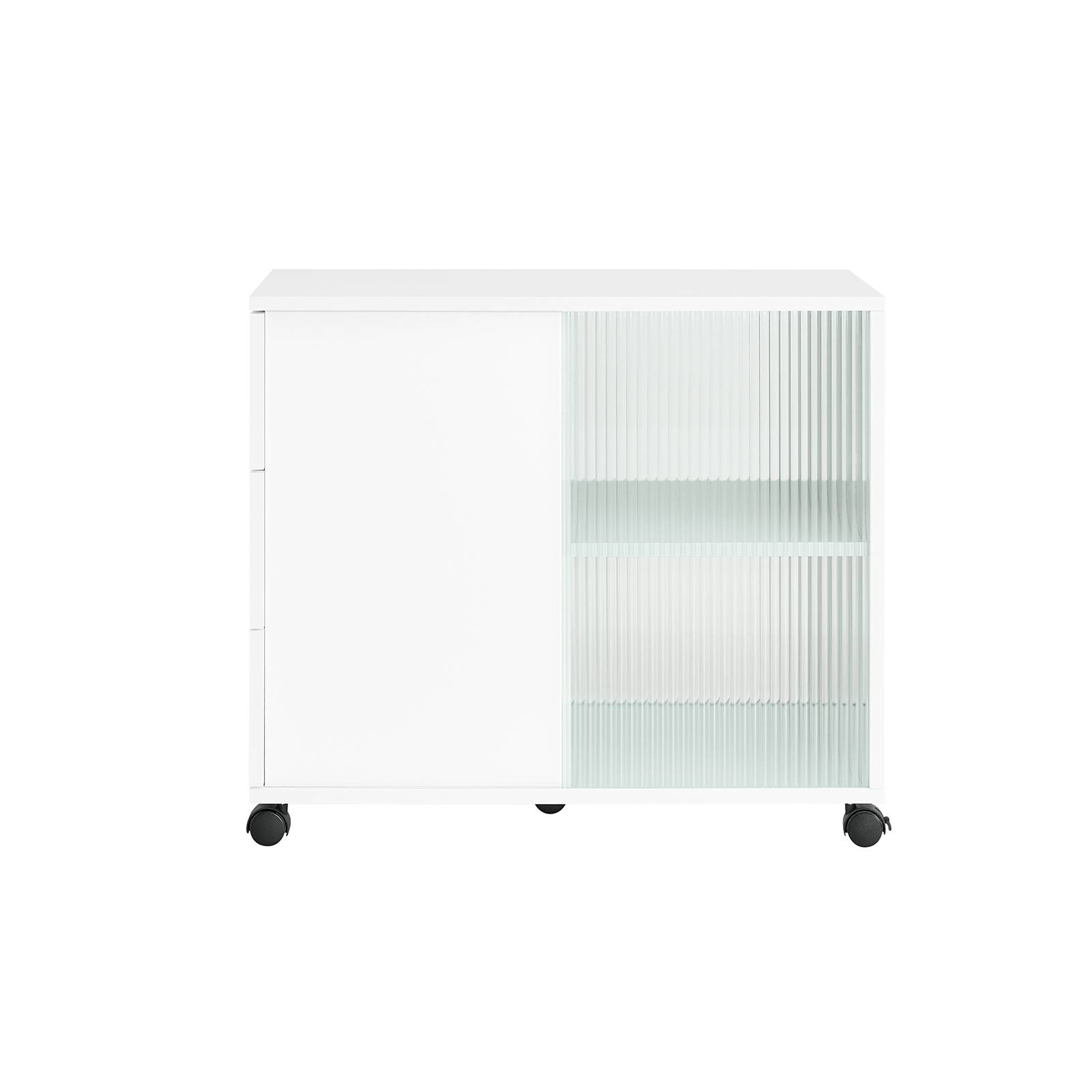 SoBuy Table Basse Roulante avec 3 Tiroirs en Bois et Verre Blanc 70x35x61 cm FBT141-W pour Salon, Bureau et Chambre - Image 1