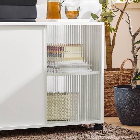SoBuy Table Basse Roulante avec 3 Tiroirs en Bois et Verre Blanc 70x35x61 cm FBT141-W pour Salon, Bureau et Chambre - Image 6