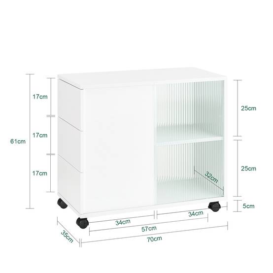 SoBuy Table Basse Roulante avec 3 Tiroirs en Bois et Verre Blanc 70x35x61 cm FBT141-W pour Salon, Bureau et Chambre - Image 3