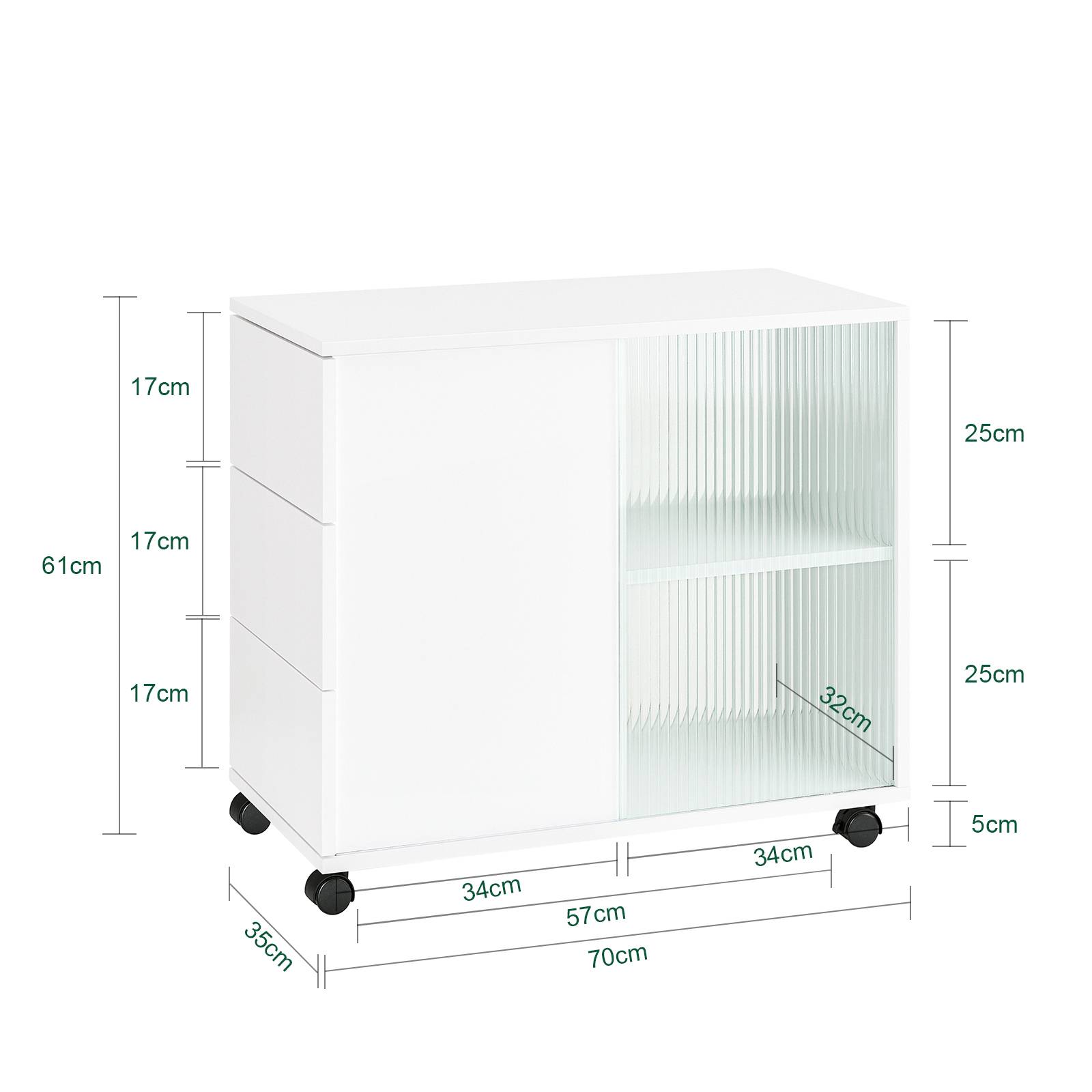 SoBuy Table Basse Roulante avec 3 Tiroirs en Bois et Verre Blanc 70x35x61 cm FBT141-W pour Salon, Bureau et Chambre - Image 3