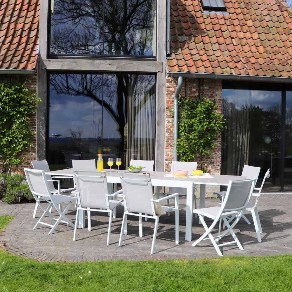 Wilsa Garden - Ensemble de jardin aluminium 6/10 places extensible TULUM avec 6 fauteuils et 4 chaises - Imagen 1