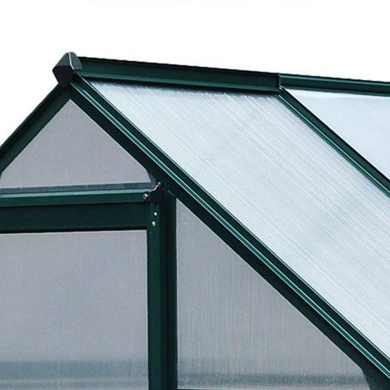 Serre de jardin polycarbonate 190 x 132 x 201 cm résistant aux UV 30+ fondation renforcé gouttière vert foncé - Image 10