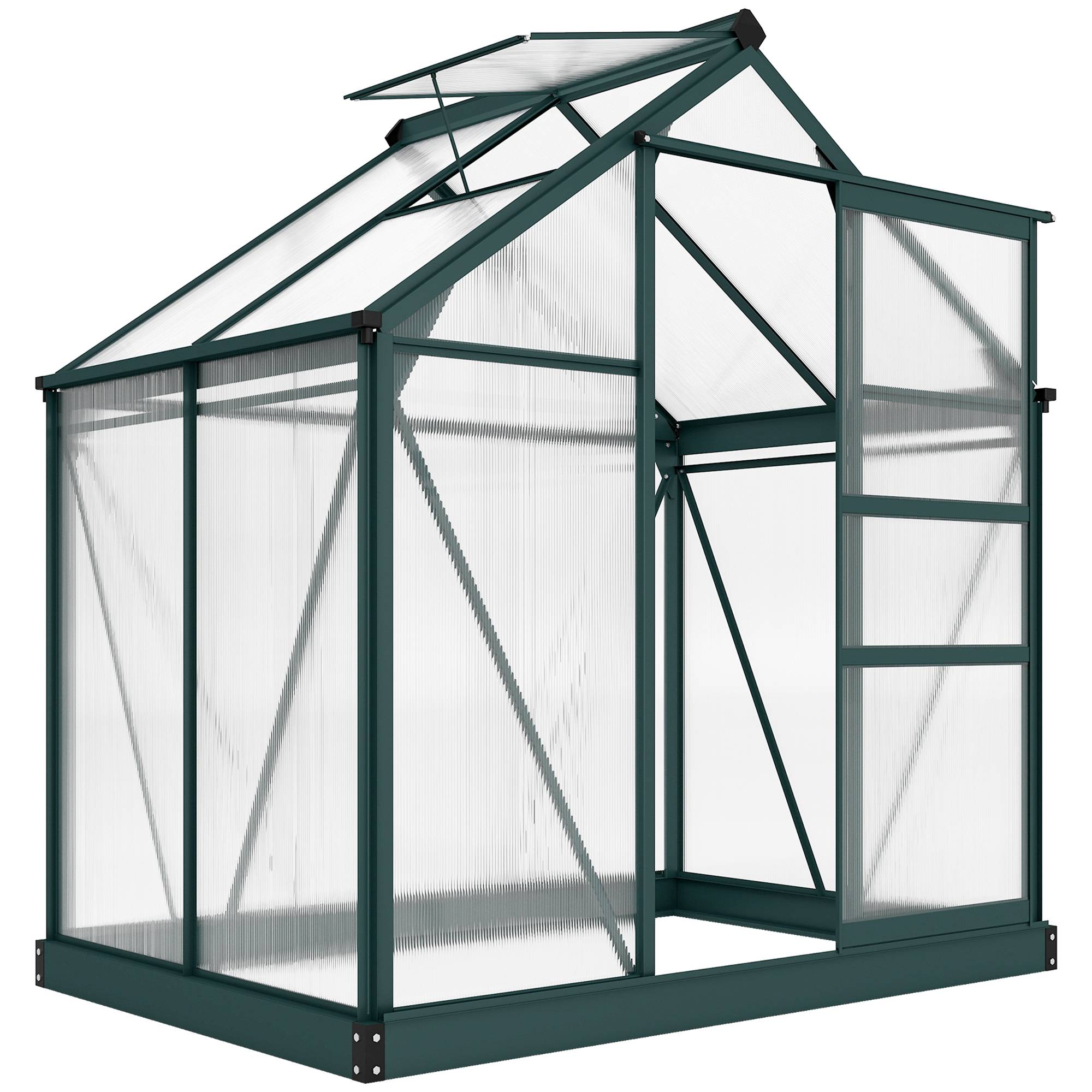Serre de jardin polycarbonate 190 x 132 x 201 cm résistant aux UV 30+ fondation renforcé gouttière vert foncé - Image 1