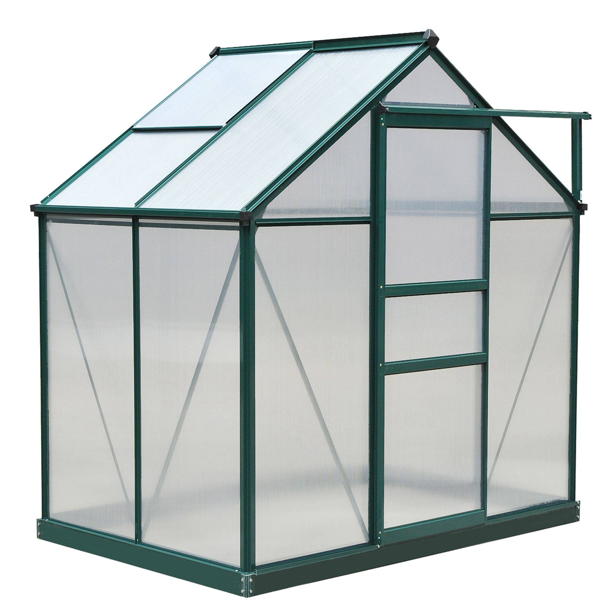 Serre de jardin polycarbonate 190 x 132 x 201 cm résistant aux UV 30+ fondation renforcé gouttière vert foncé - Image 2