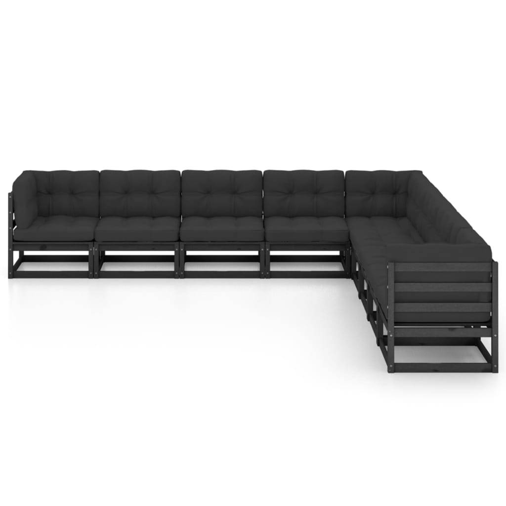 Helloshop26 - Salon de jardin meuble d'extérieur ensemble de mobilier 9 pièces avec coussins noir bois de pin massif - Imagen 2