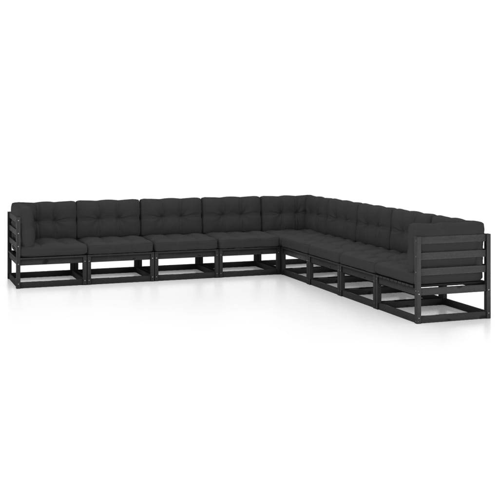 Helloshop26 - Salon de jardin meuble d'extérieur ensemble de mobilier 9 pièces avec coussins noir bois de pin massif - Imagen 1