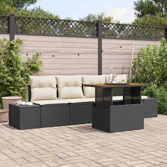 ComfortXL - Petit Salon de Jardin 5 Pièces Poly Rotin et Acacia Modulable avec Rangement pour Balcon et Terrasse Noir et Crème – ComfortXL Outdoor Living - Image 1