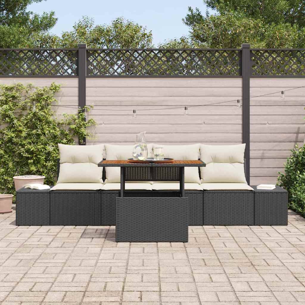 ComfortXL - Petit Salon de Jardin 5 Pièces Poly Rotin et Acacia Modulable avec Rangement pour Balcon et Terrasse Noir et Crème – ComfortXL Outdoor Living - Image 3