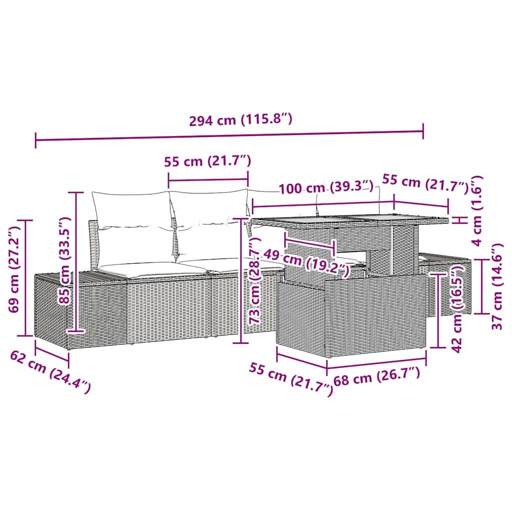 ComfortXL - Petit Salon de Jardin 5 Pièces Poly Rotin et Acacia Modulable avec Rangement pour Balcon et Terrasse Noir et Crème – ComfortXL Outdoor Living - Image 8