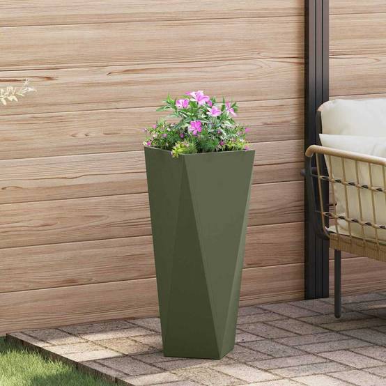 Jardinière acier vert olive 30 x 30 x 75 cm - PANGIVO - Image 1