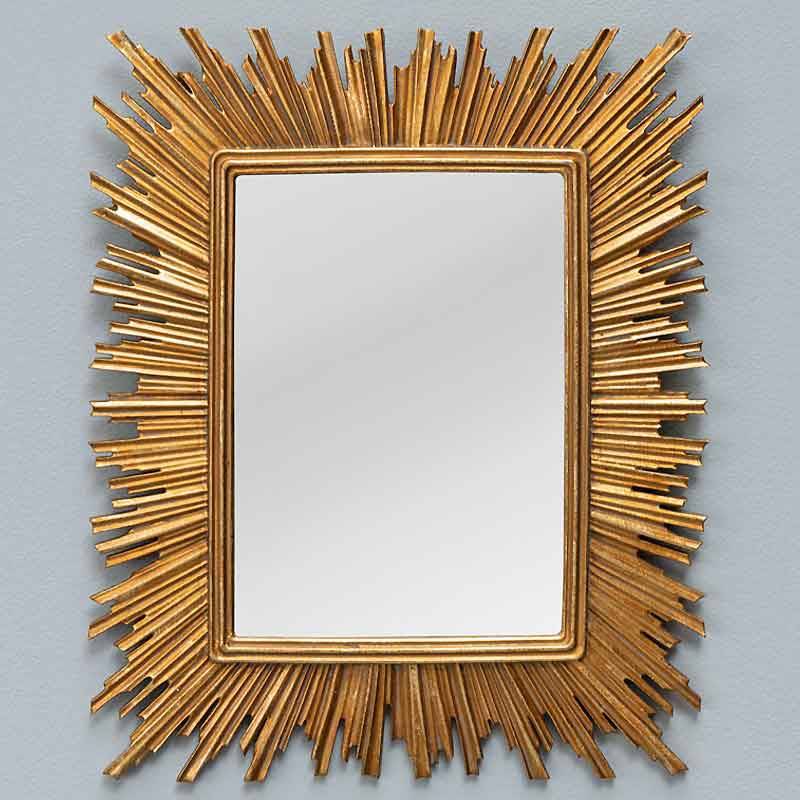 Miroir soleil convexe rectangulaire doré 24x29cm