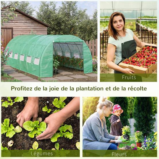 Grande serre tunnel 18m² en PE pour potager intensif rendement optimisé 597x300x200cm vert - ComfortXL Outdoor Living - Image 8