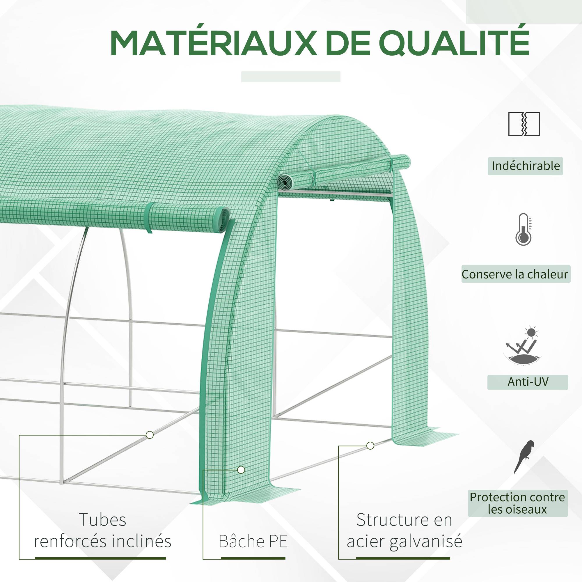 Grande serre tunnel 18m² en PE pour potager intensif rendement optimisé 597x300x200cm vert - ComfortXL Outdoor Living - Image 9