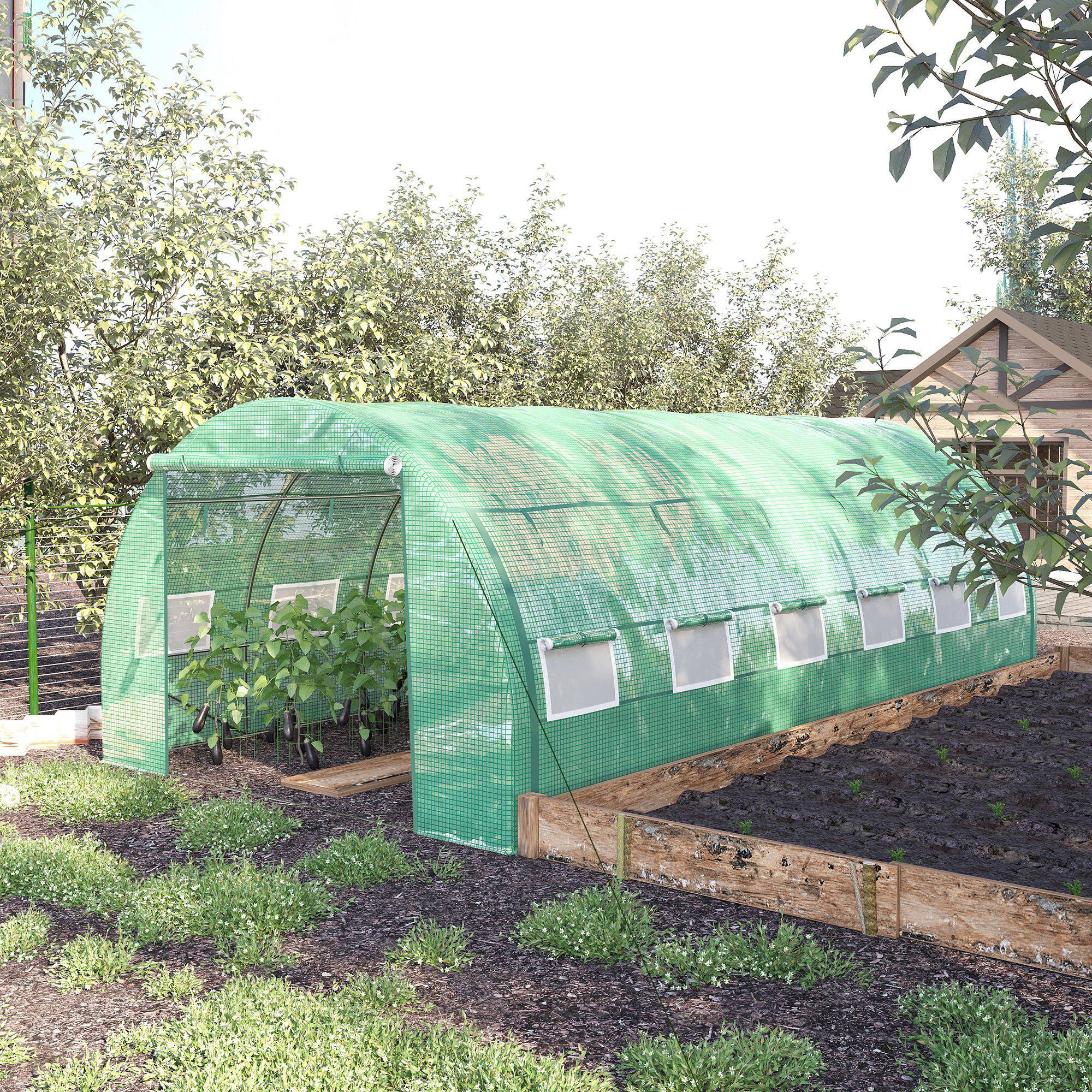 Grande serre tunnel 18m² en PE pour potager intensif rendement optimisé 597x300x200cm vert - ComfortXL Outdoor Living - Image 4