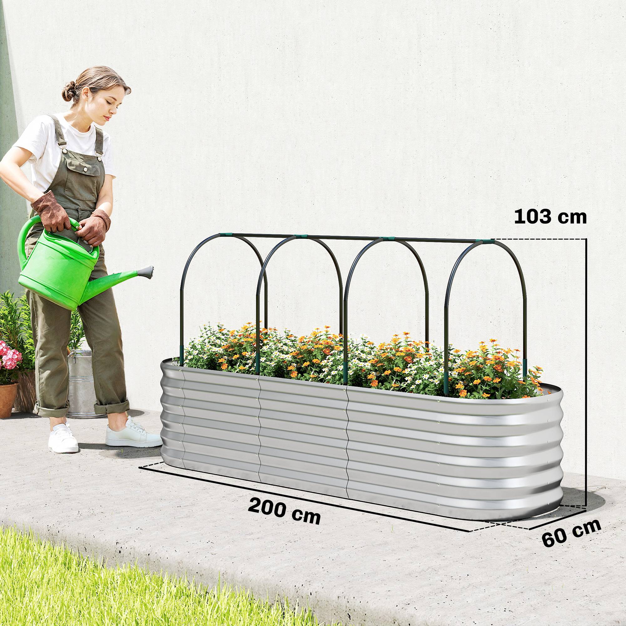 ComfortXL - Carré potager surélevé acier avec serre et treillis jardin 200x60x103cm - ComfortXL Outdoor Living - Image 5