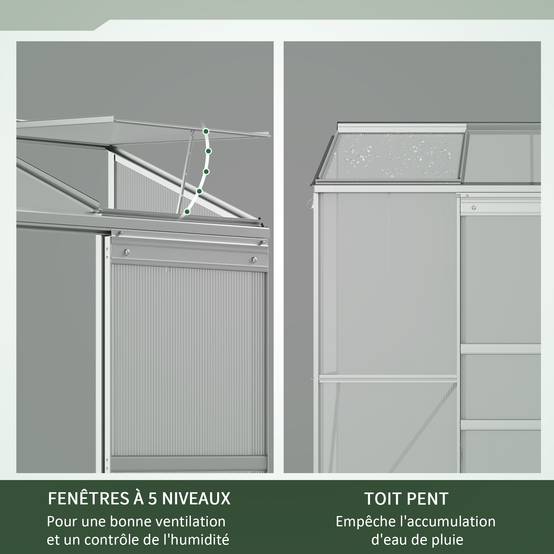 Serre adossée serre de jardin fenêtres ouvrables à 5 niveaux panneau en PC cadre aluminium 192 x 68 x 196 cm transparent - Image 7
