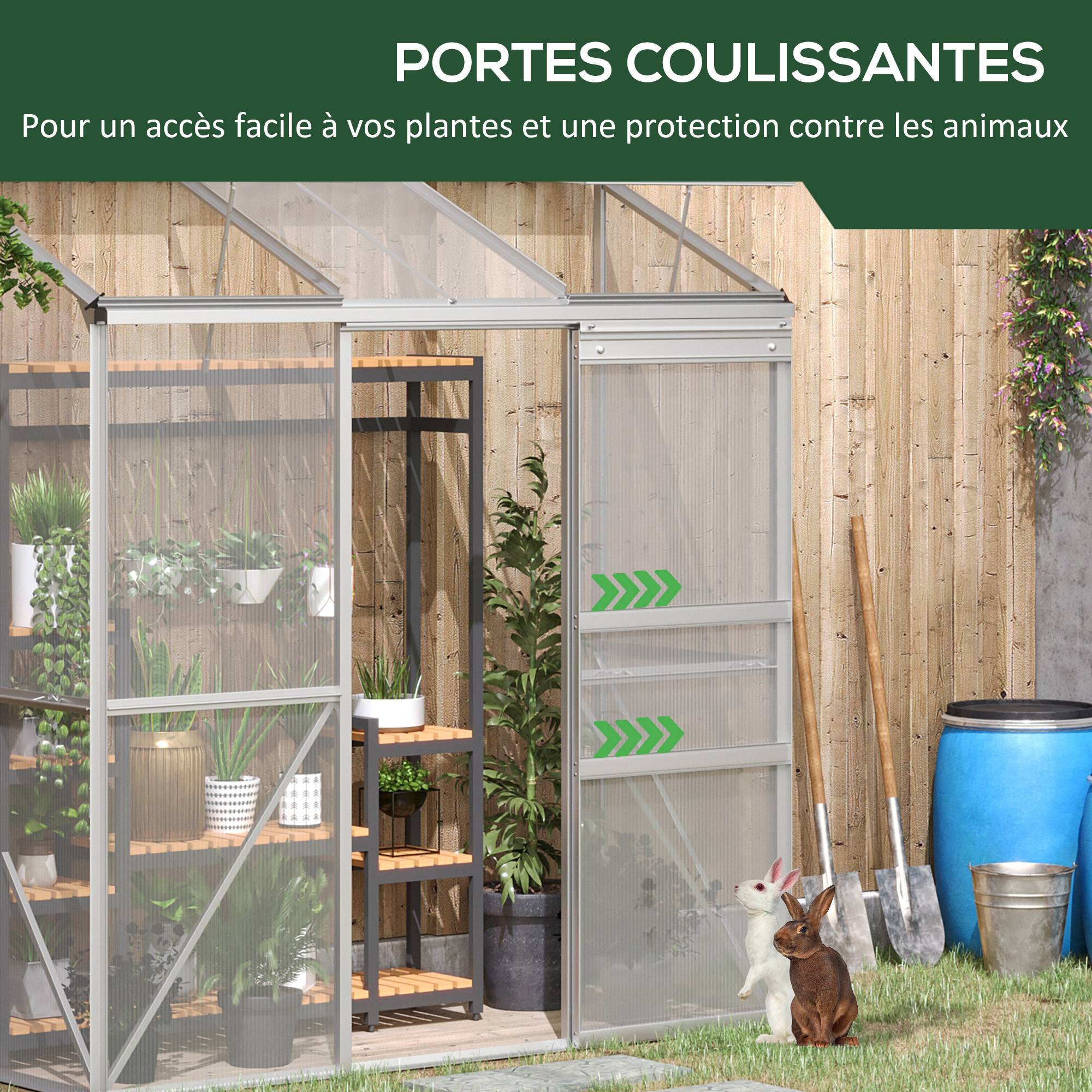 Serre adossée serre de jardin fenêtres ouvrables à 5 niveaux panneau en PC cadre aluminium 192 x 68 x 196 cm transparent - Image 8