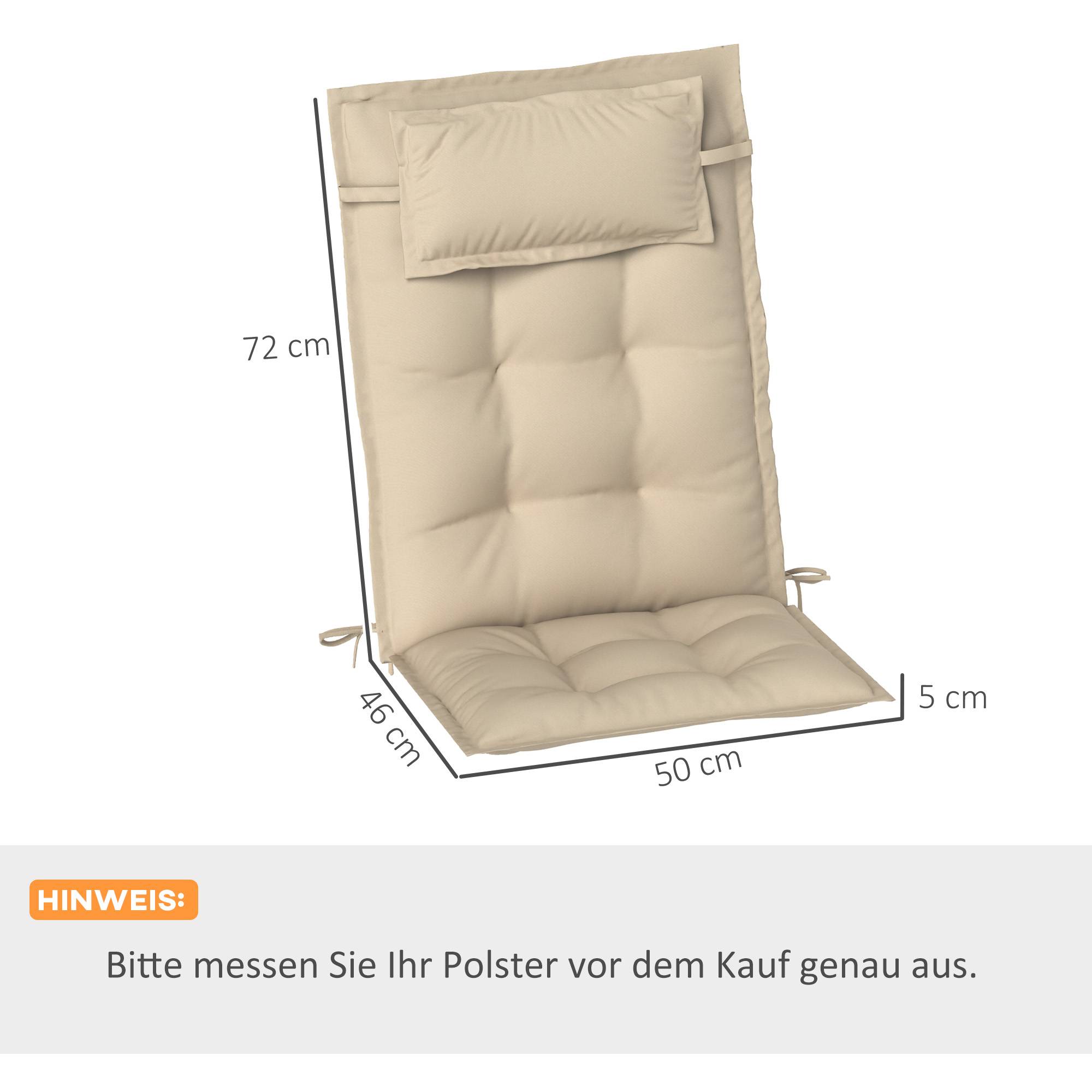 Lot de 2 coussins pour transats, déperlants, pour transats de jardin, 50 x 116 x 5 cm, beige - Image 5