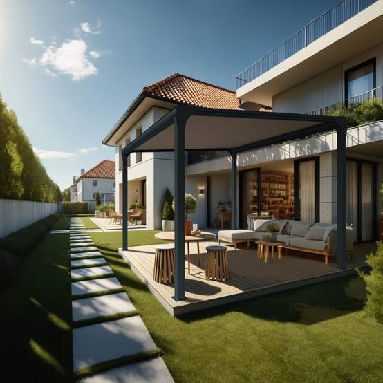 Pergola toile TILA îlot 4,00x3,00m Motorisé à télécommande + manœuvre de secours (Taupe - Gris anthracite) - Alia Productions - Imagen 1